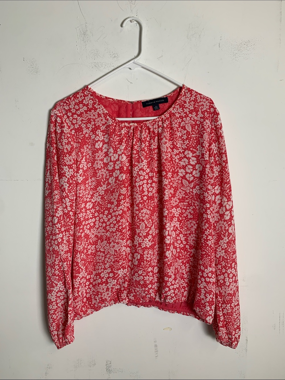 Tommy Hilfiger Red and White Floral Long-Sleeve Blouse